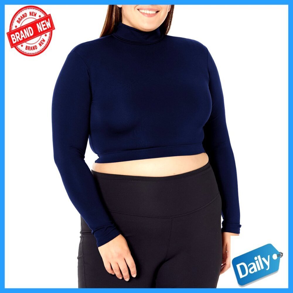 Fitted Nylon Blend Crop Top Long Sleeve Turtleneck Dance Top